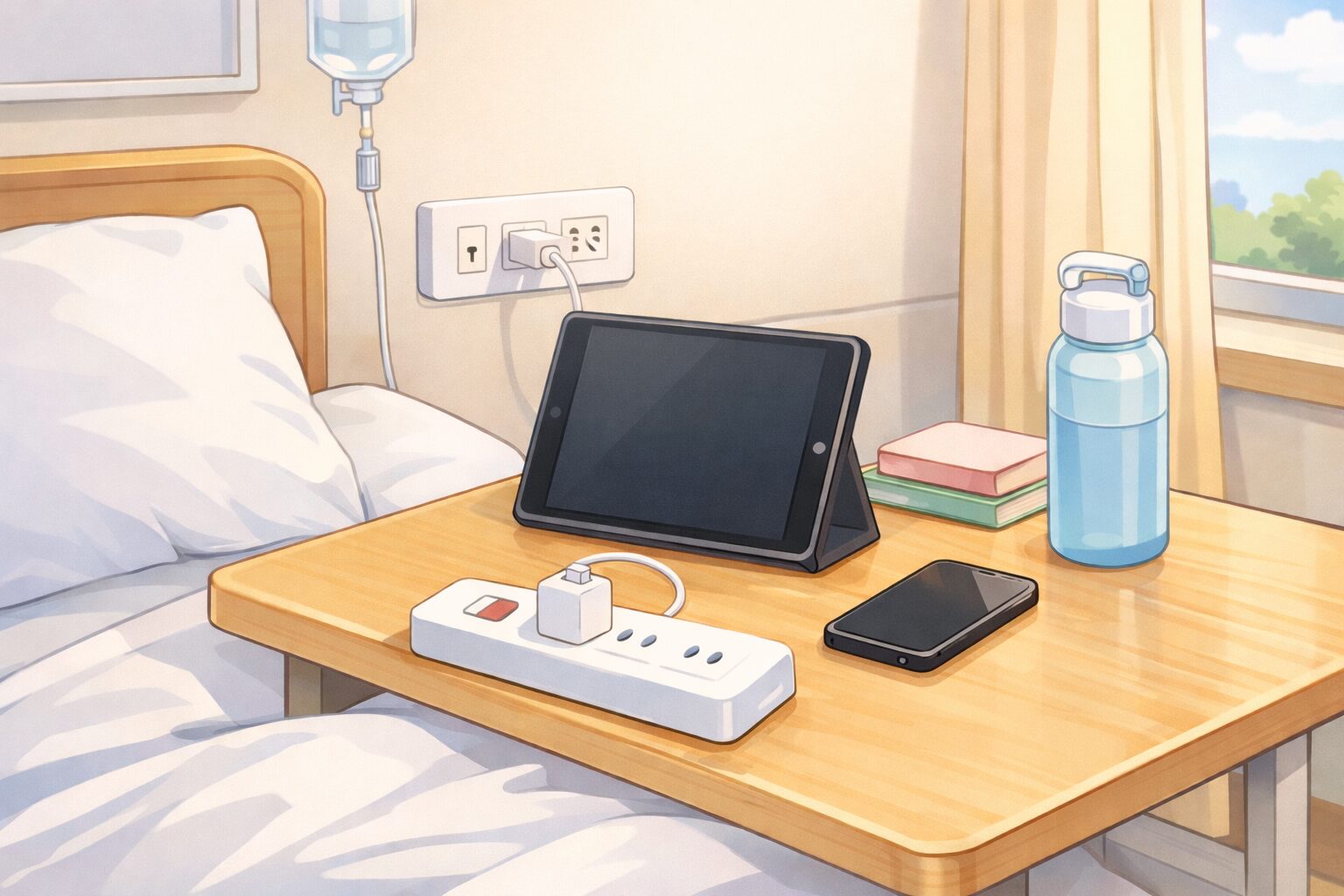 乳がん全摘出の入院準備で必要だったタブレットと延長コード